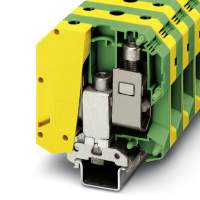 Phoenix Contact Ground - Feed-Through Terminal Block; USLKG 95; 1-Level; #2 - #4/0; Screw Connection; Green-Yellow